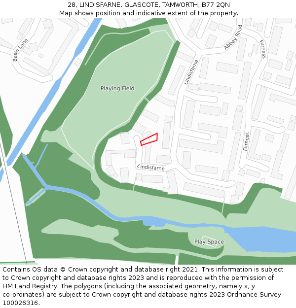 28, LINDISFARNE, GLASCOTE, TAMWORTH, B77 2QN: Location map and indicative extent of plot