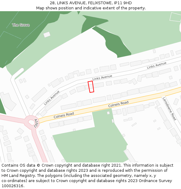 28, LINKS AVENUE, FELIXSTOWE, IP11 9HD: Location map and indicative extent of plot