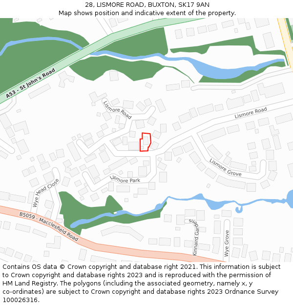 28, LISMORE ROAD, BUXTON, SK17 9AN: Location map and indicative extent of plot