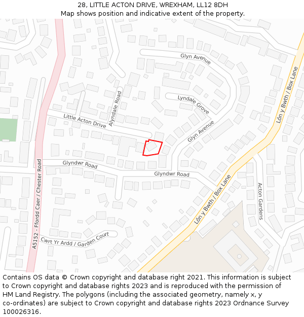 28, LITTLE ACTON DRIVE, WREXHAM, LL12 8DH: Location map and indicative extent of plot