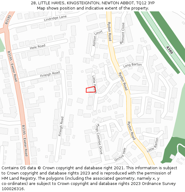 28, LITTLE HAYES, KINGSTEIGNTON, NEWTON ABBOT, TQ12 3YP: Location map and indicative extent of plot