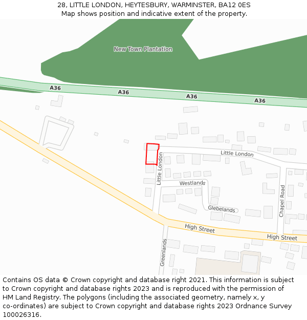 28, LITTLE LONDON, HEYTESBURY, WARMINSTER, BA12 0ES: Location map and indicative extent of plot