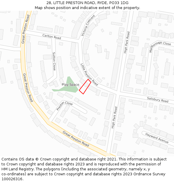 28, LITTLE PRESTON ROAD, RYDE, PO33 1DG: Location map and indicative extent of plot