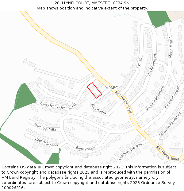 28, LLYNFI COURT, MAESTEG, CF34 9NJ: Location map and indicative extent of plot