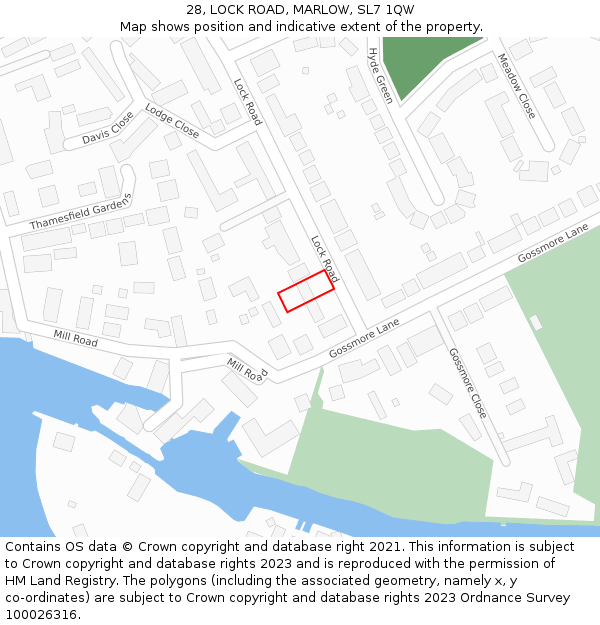 28, LOCK ROAD, MARLOW, SL7 1QW: Location map and indicative extent of plot