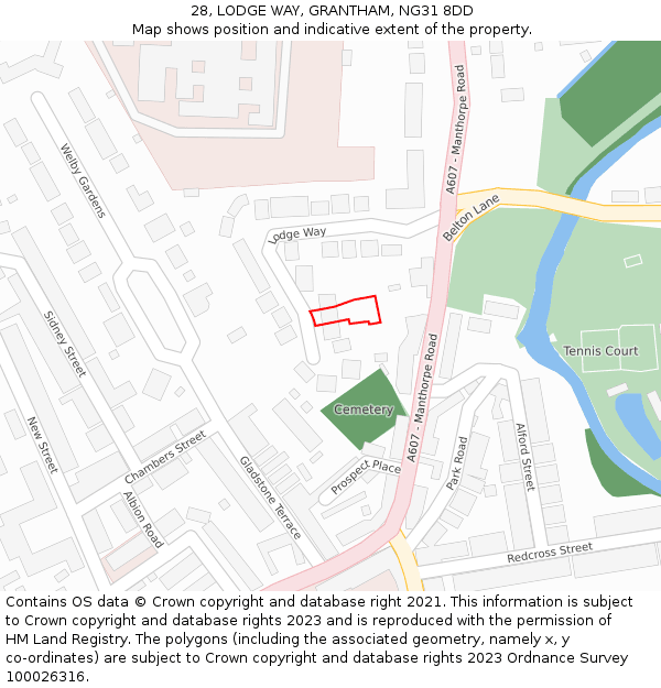 28, LODGE WAY, GRANTHAM, NG31 8DD: Location map and indicative extent of plot