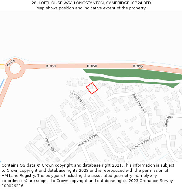 28, LOFTHOUSE WAY, LONGSTANTON, CAMBRIDGE, CB24 3FD: Location map and indicative extent of plot