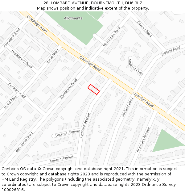 28, LOMBARD AVENUE, BOURNEMOUTH, BH6 3LZ: Location map and indicative extent of plot