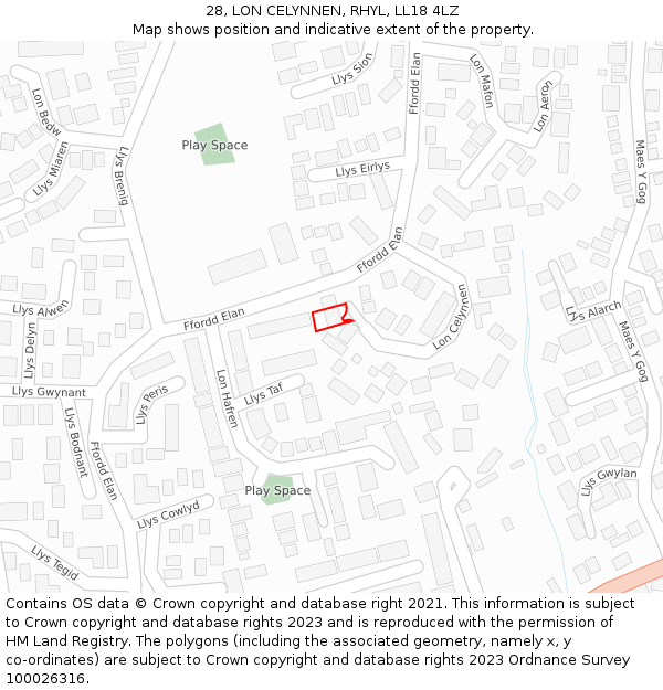 28, LON CELYNNEN, RHYL, LL18 4LZ: Location map and indicative extent of plot