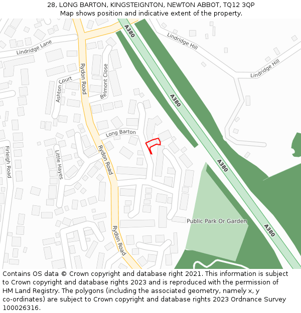 28, LONG BARTON, KINGSTEIGNTON, NEWTON ABBOT, TQ12 3QP: Location map and indicative extent of plot