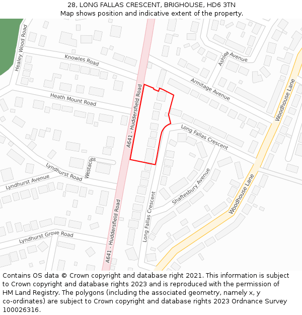 28, LONG FALLAS CRESCENT, BRIGHOUSE, HD6 3TN: Location map and indicative extent of plot