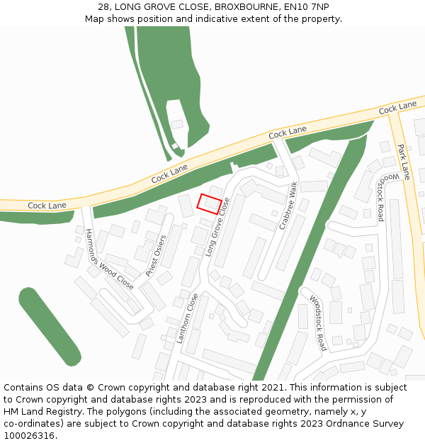 28, LONG GROVE CLOSE, BROXBOURNE, EN10 7NP: Location map and indicative extent of plot