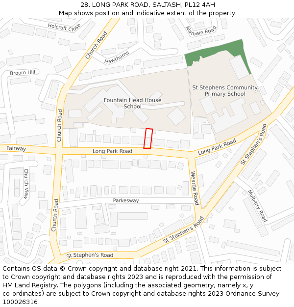 28, LONG PARK ROAD, SALTASH, PL12 4AH: Location map and indicative extent of plot