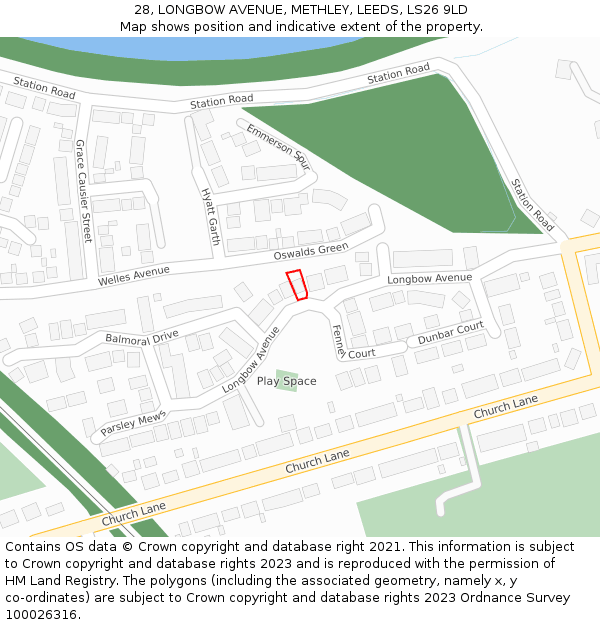 28, LONGBOW AVENUE, METHLEY, LEEDS, LS26 9LD: Location map and indicative extent of plot