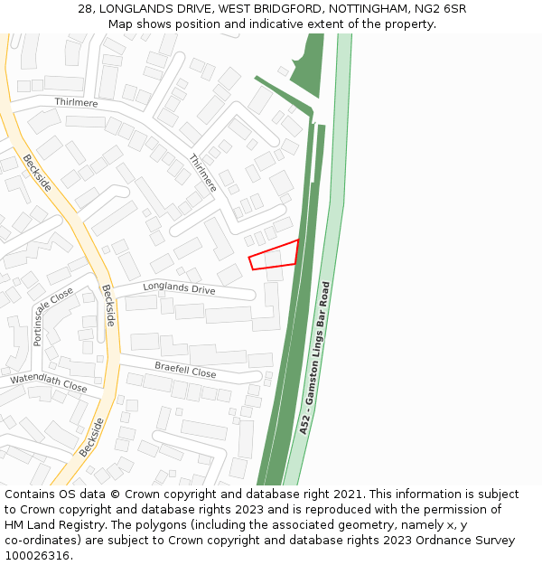 28, LONGLANDS DRIVE, WEST BRIDGFORD, NOTTINGHAM, NG2 6SR: Location map and indicative extent of plot