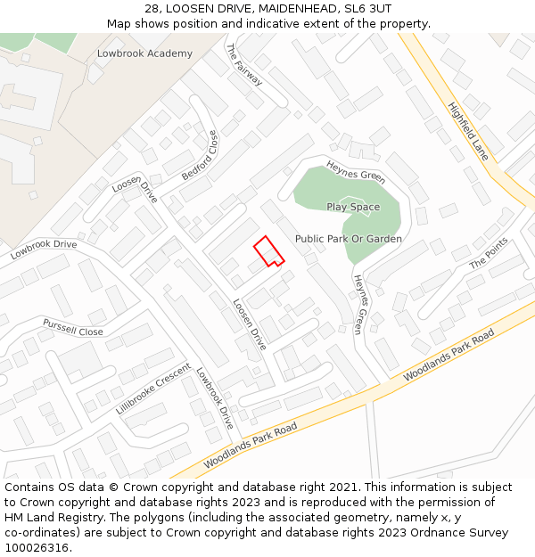 28, LOOSEN DRIVE, MAIDENHEAD, SL6 3UT: Location map and indicative extent of plot