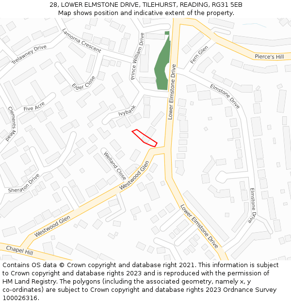 28, LOWER ELMSTONE DRIVE, TILEHURST, READING, RG31 5EB: Location map and indicative extent of plot