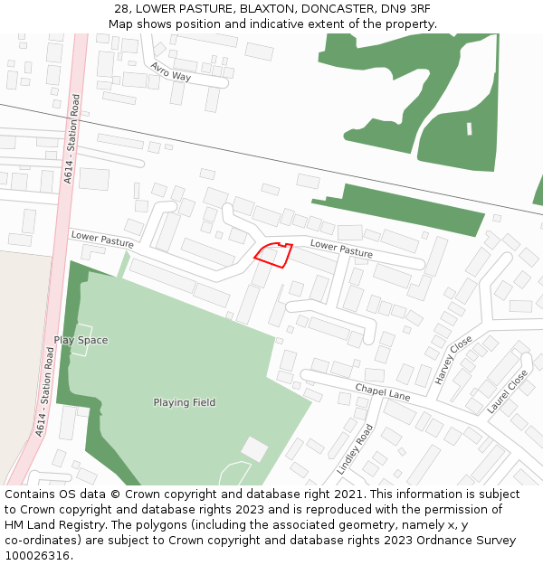 28, LOWER PASTURE, BLAXTON, DONCASTER, DN9 3RF: Location map and indicative extent of plot