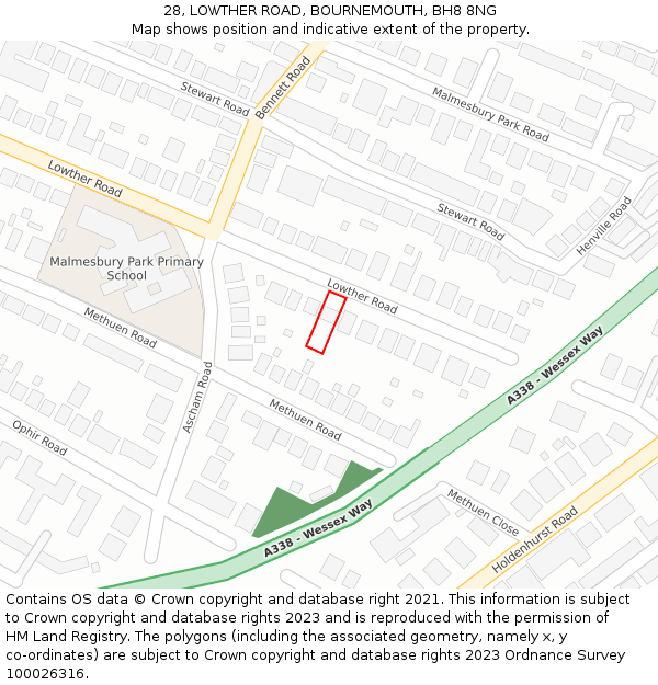 28, LOWTHER ROAD, BOURNEMOUTH, BH8 8NG: Location map and indicative extent of plot