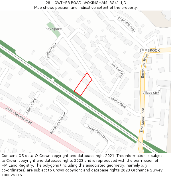 28, LOWTHER ROAD, WOKINGHAM, RG41 1JD: Location map and indicative extent of plot