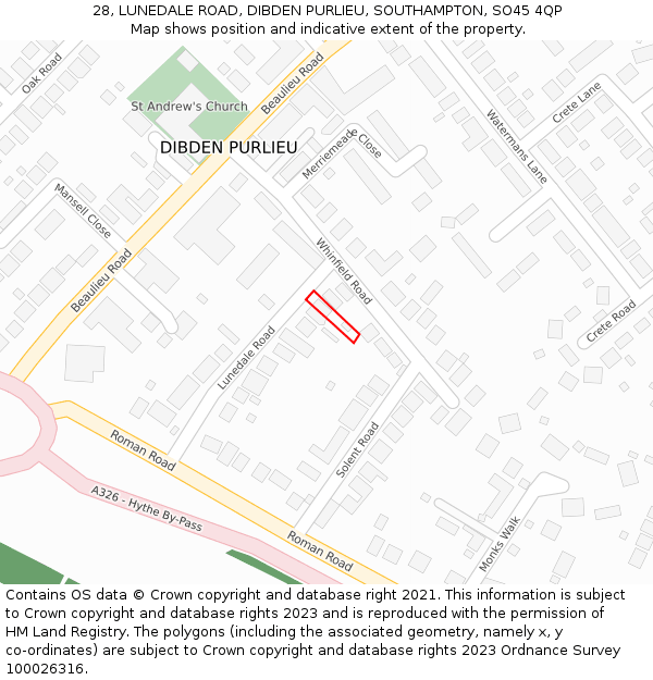 28, LUNEDALE ROAD, DIBDEN PURLIEU, SOUTHAMPTON, SO45 4QP: Location map and indicative extent of plot