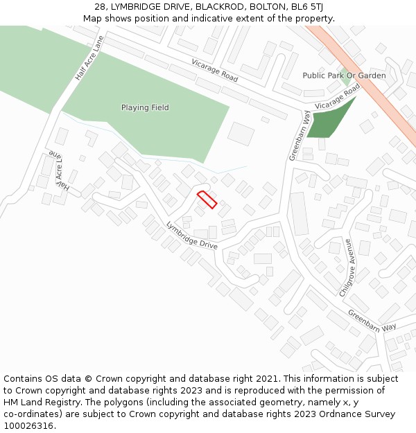 28, LYMBRIDGE DRIVE, BLACKROD, BOLTON, BL6 5TJ: Location map and indicative extent of plot