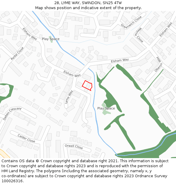 28, LYME WAY, SWINDON, SN25 4TW: Location map and indicative extent of plot