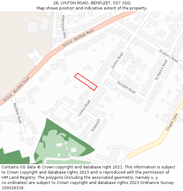 28, LYNTON ROAD, BENFLEET, SS7 2QQ: Location map and indicative extent of plot