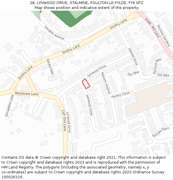 28, LYNWOOD DRIVE, STALMINE, POULTON-LE-FYLDE, FY6 0PZ: Location map and indicative extent of plot