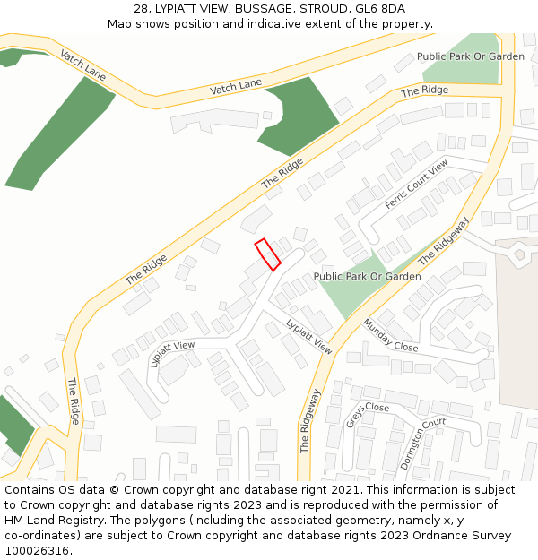 28, LYPIATT VIEW, BUSSAGE, STROUD, GL6 8DA: Location map and indicative extent of plot