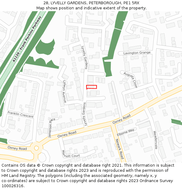 28, LYVELLY GARDENS, PETERBOROUGH, PE1 5RX: Location map and indicative extent of plot