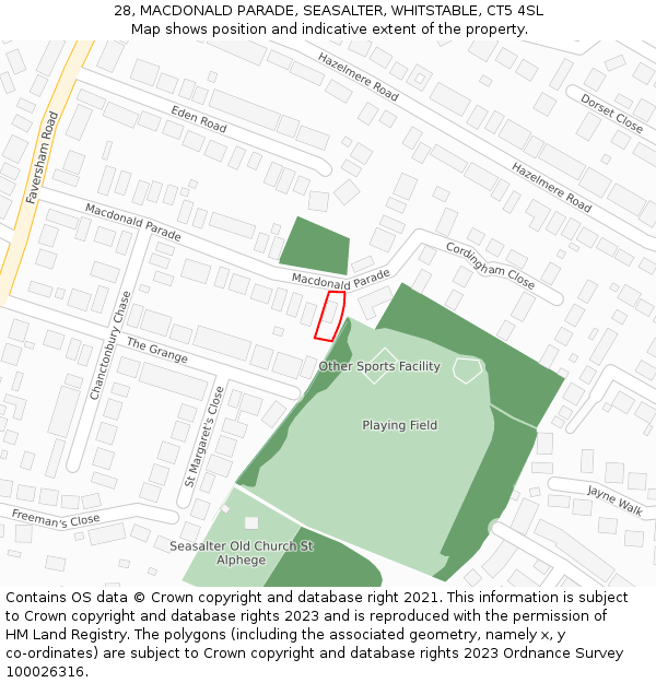 28, MACDONALD PARADE, SEASALTER, WHITSTABLE, CT5 4SL: Location map and indicative extent of plot