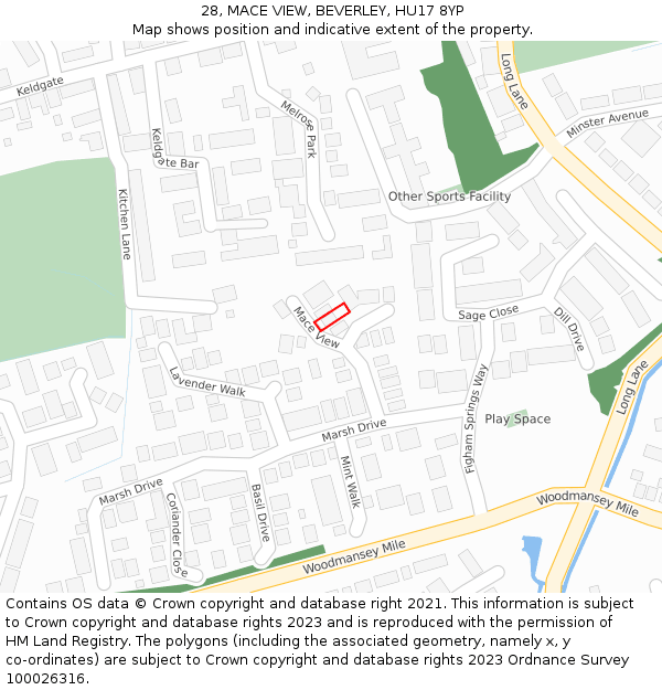 28, MACE VIEW, BEVERLEY, HU17 8YP: Location map and indicative extent of plot