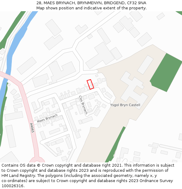 28, MAES BRYNACH, BRYNMENYN, BRIDGEND, CF32 9NA: Location map and indicative extent of plot