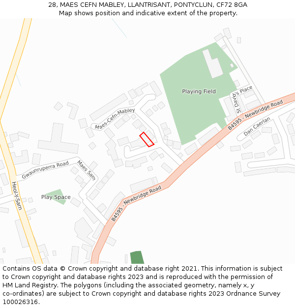 28, MAES CEFN MABLEY, LLANTRISANT, PONTYCLUN, CF72 8GA: Location map and indicative extent of plot