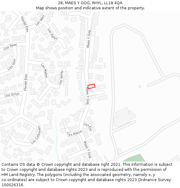 28, MAES Y GOG, RHYL, LL18 4QA: Location map and indicative extent of plot