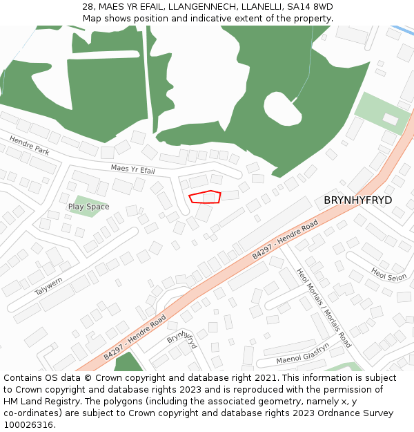 28, MAES YR EFAIL, LLANGENNECH, LLANELLI, SA14 8WD: Location map and indicative extent of plot