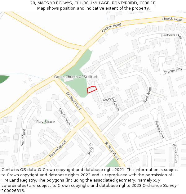 28, MAES YR EGLWYS, CHURCH VILLAGE, PONTYPRIDD, CF38 1EJ: Location map and indicative extent of plot