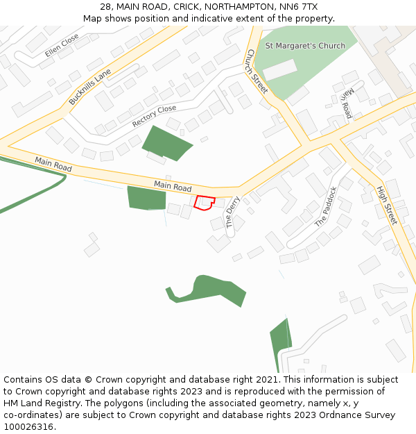 28, MAIN ROAD, CRICK, NORTHAMPTON, NN6 7TX: Location map and indicative extent of plot