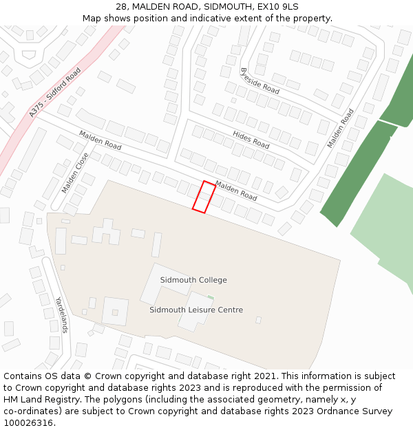 28, MALDEN ROAD, SIDMOUTH, EX10 9LS: Location map and indicative extent of plot