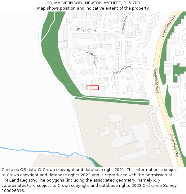 28, MALVERN WAY, NEWTON AYCLIFFE, DL5 7PR: Location map and indicative extent of plot