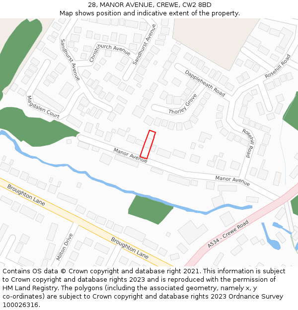 28, MANOR AVENUE, CREWE, CW2 8BD: Location map and indicative extent of plot