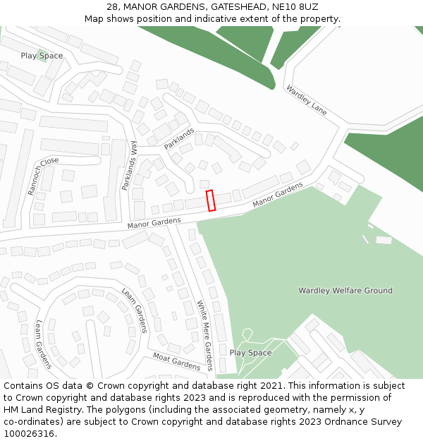 28, MANOR GARDENS, GATESHEAD, NE10 8UZ: Location map and indicative extent of plot