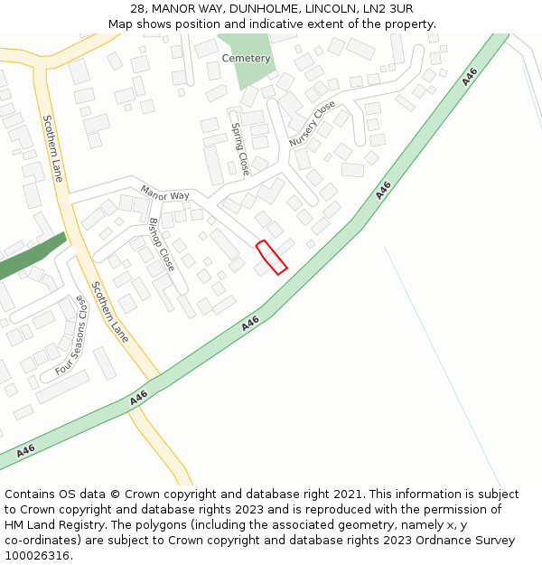 28, MANOR WAY, DUNHOLME, LINCOLN, LN2 3UR: Location map and indicative extent of plot