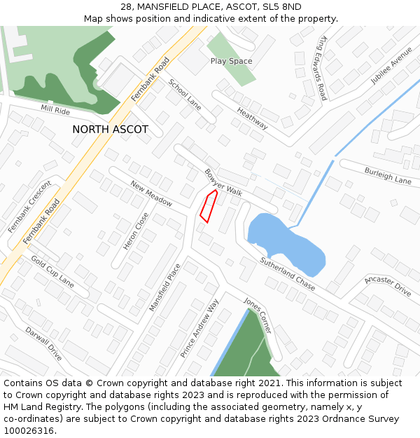 28, MANSFIELD PLACE, ASCOT, SL5 8ND: Location map and indicative extent of plot