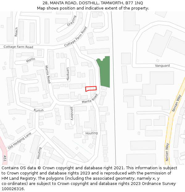 28, MANTA ROAD, DOSTHILL, TAMWORTH, B77 1NQ: Location map and indicative extent of plot