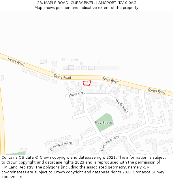 28, MAPLE ROAD, CURRY RIVEL, LANGPORT, TA10 0AG: Location map and indicative extent of plot