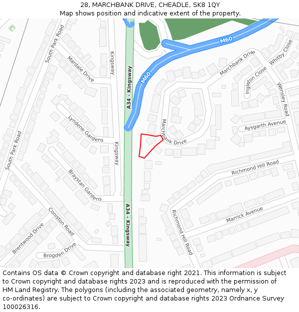 28, MARCHBANK DRIVE, CHEADLE, SK8 1QY: Location map and indicative extent of plot