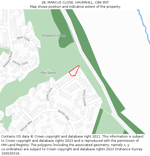 28, MARCUS CLOSE, HAVERHILL, CB9 0NT: Location map and indicative extent of plot