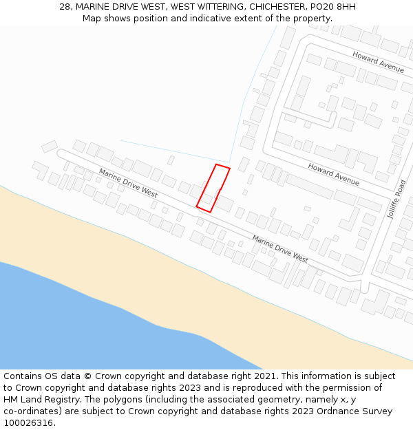 28, MARINE DRIVE WEST, WEST WITTERING, CHICHESTER, PO20 8HH: Location map and indicative extent of plot